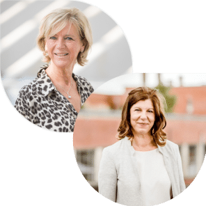 Foto van Roseline Supply & Catherine Verbeke. 
Samen brengen zij  jou naar de energetische vernieuwing van je bedrijf via hun unieke formule voor energetische business coaching met focus op implementatie.